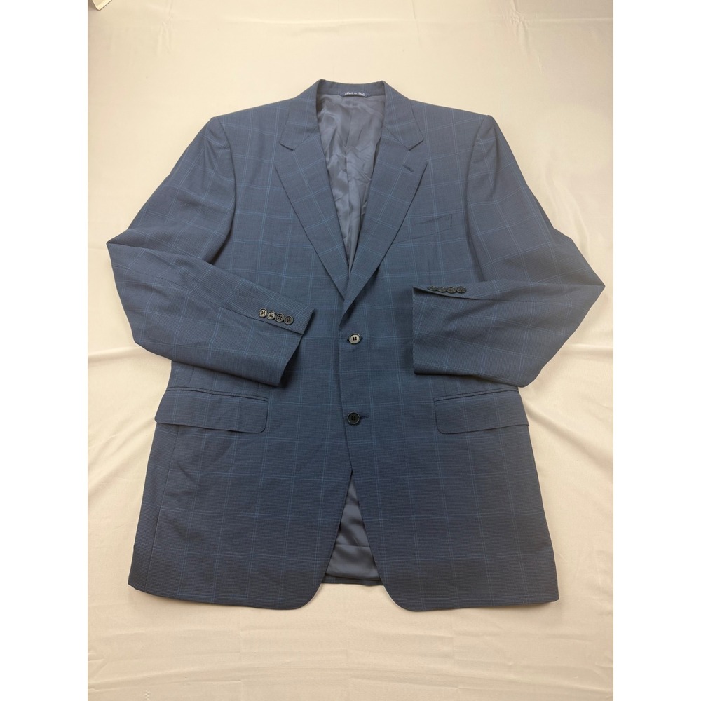 Canali Blazer Mens 44 L Blue Wool Windowpane Check Two Button Sport Coat Italy
